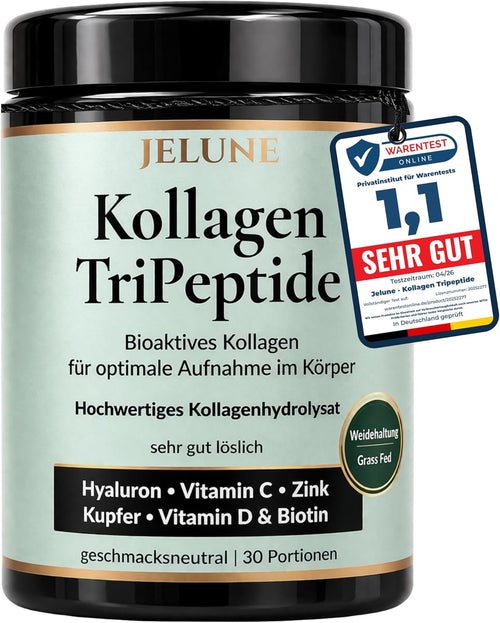 JELUNE Kollagen TriPeptide Dose, 300 g Kollagen-Pulver mit Hyaluron, mit Testsiegel